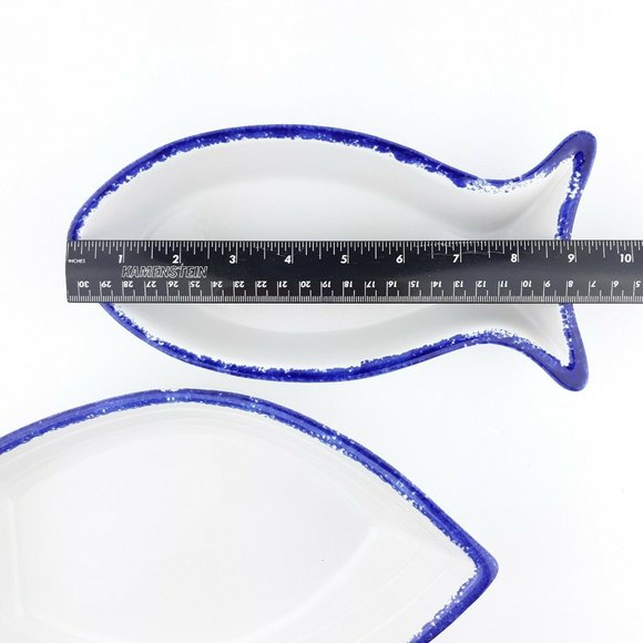 Fish Boat Shaped White Blue Ceramic Serving Dishes Made In Portugal Set Of 2 - Picture 5 of 12